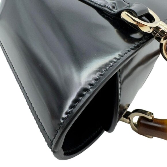 Gucci Bamboo Top Handle Mini Leather Tote Bag Black 805832 - Picture 7 of 16